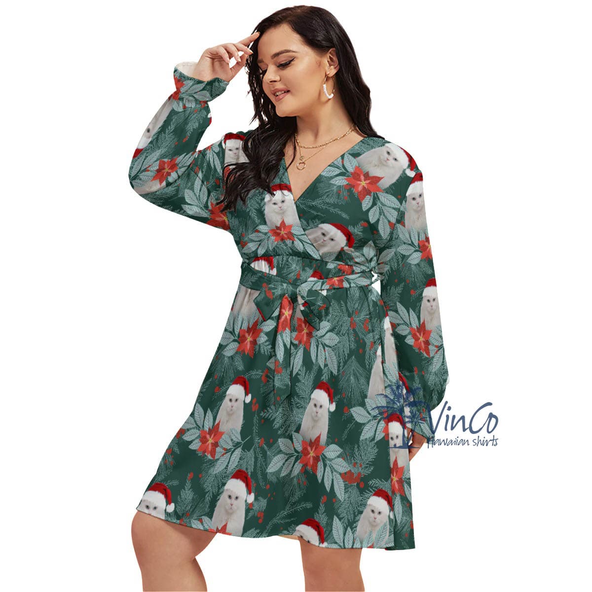 Custom Face Pet Face Plus Size Christmas Dress For Women (3)