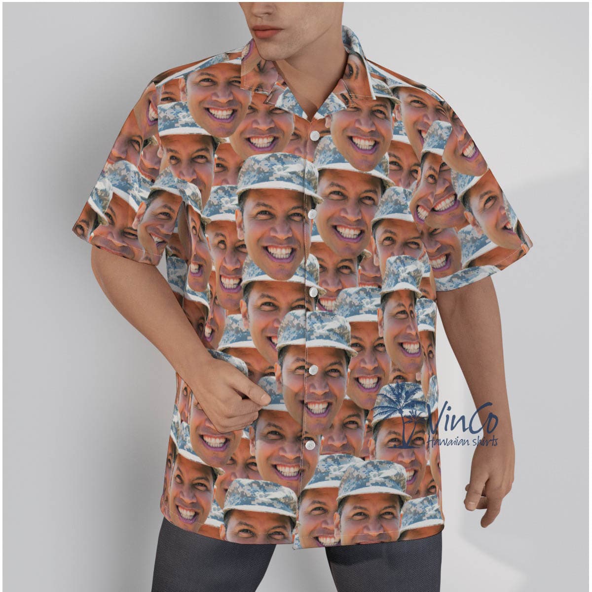 Custom Face Photo Military Hawaiian Shirt For Men (1)