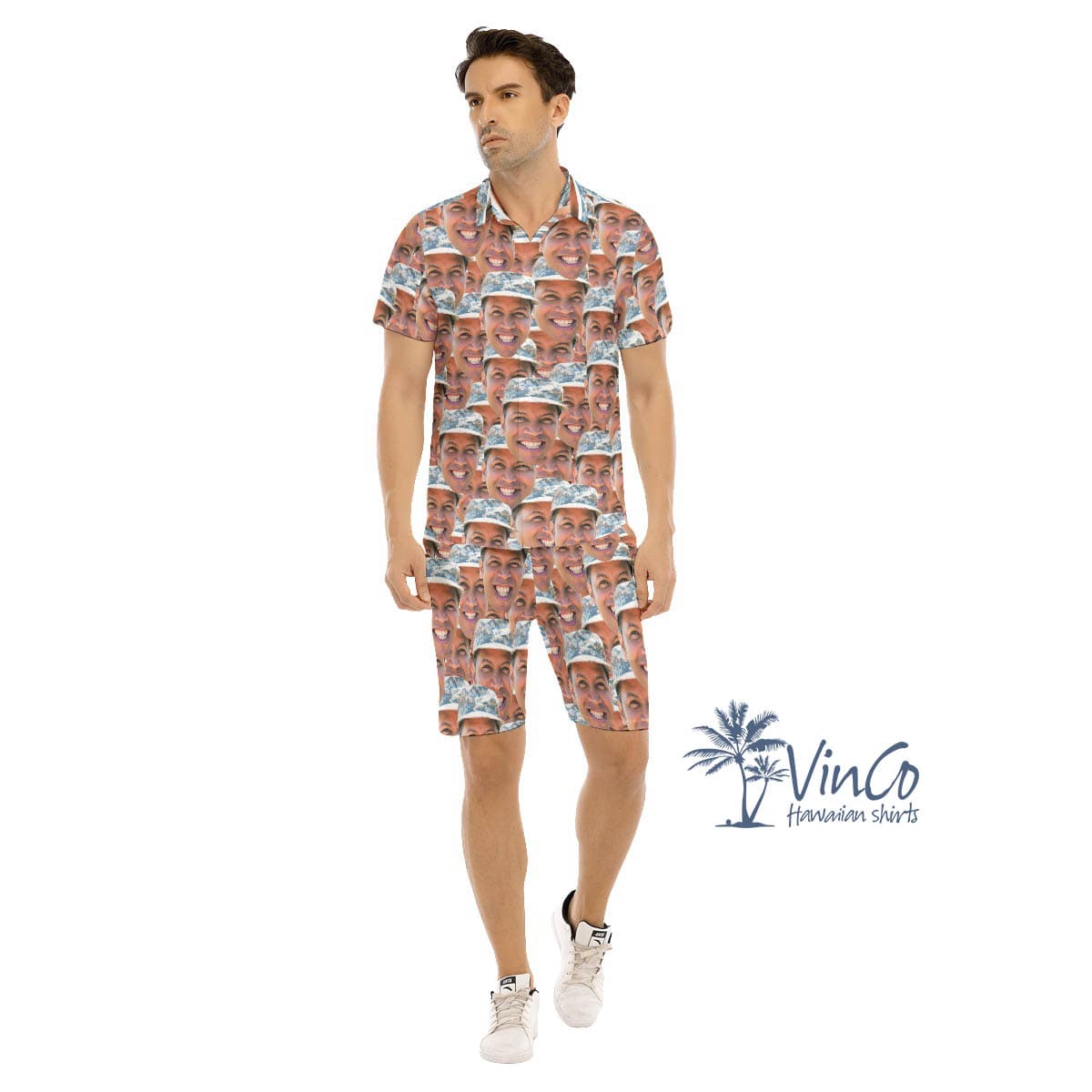 Custom Face Photo Military Hawaiian Shirt Set For Men (1)