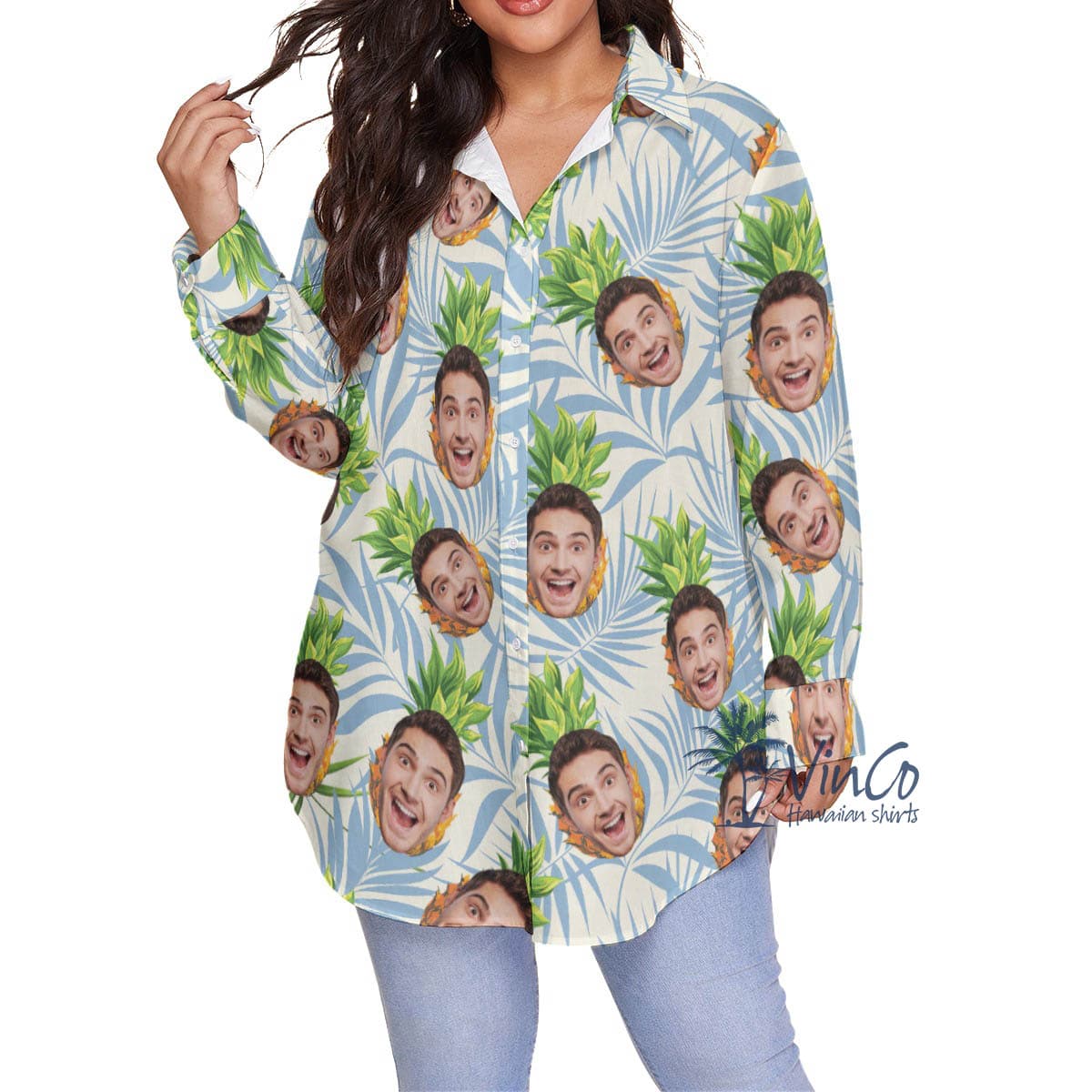 Custom Face Pineapple Plus Size Hawaiian Shirt For Women (2)