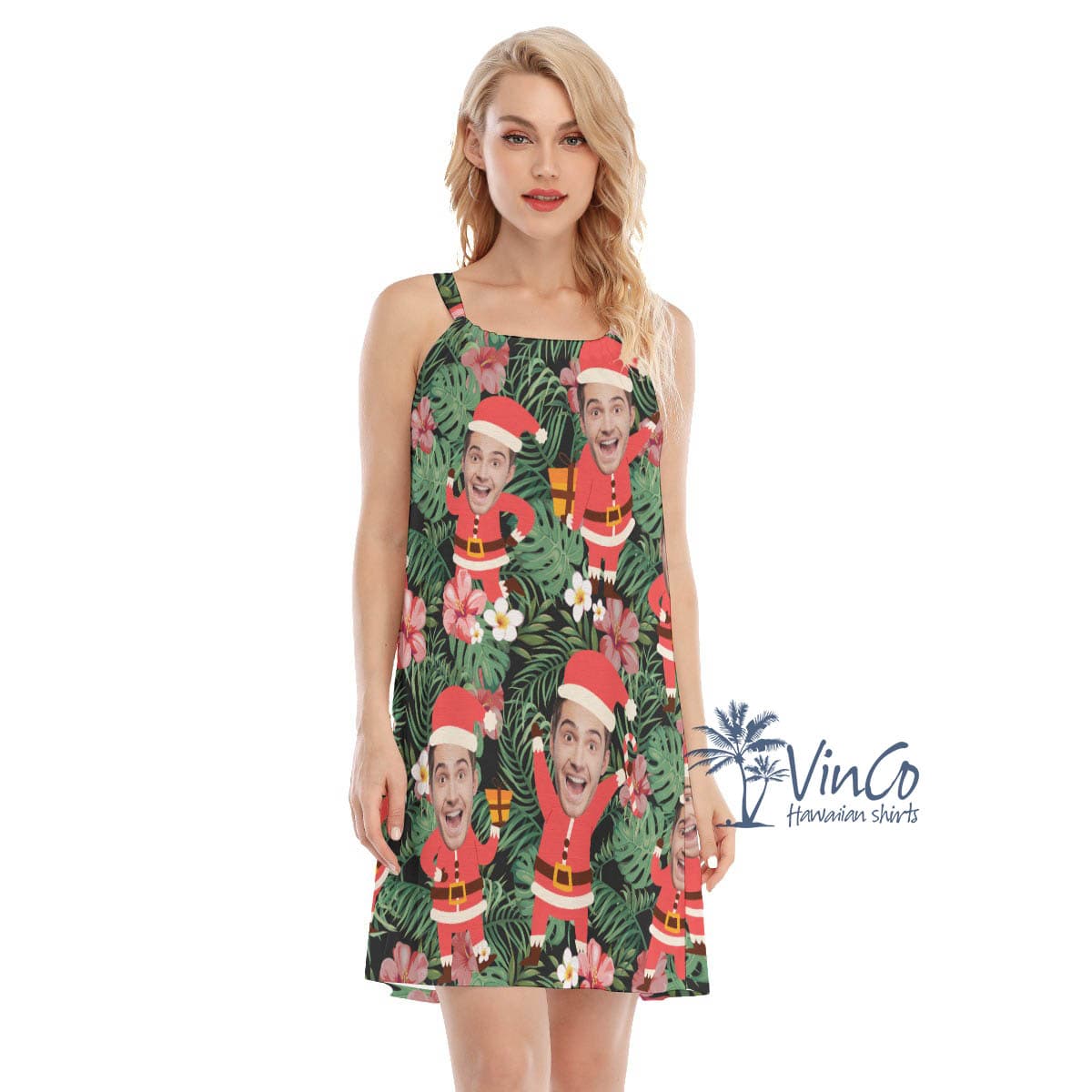 Custom Face Santa Christmas Hawaiian Cami Dresses For Women (3)