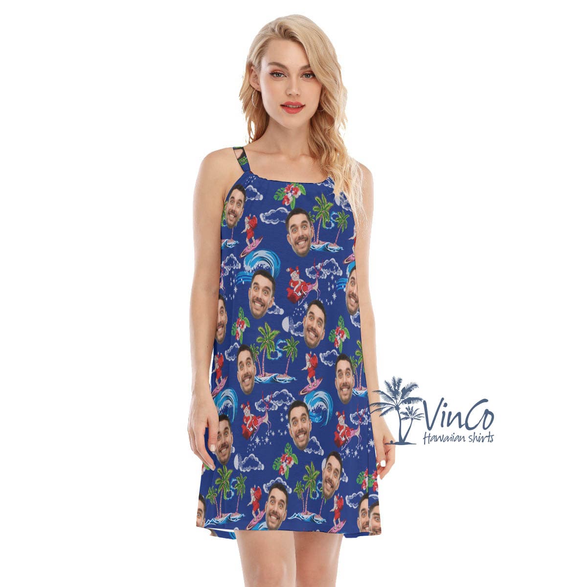 Custom Face Santa Claus Christmas Hawaiian Dresses For Women (4)