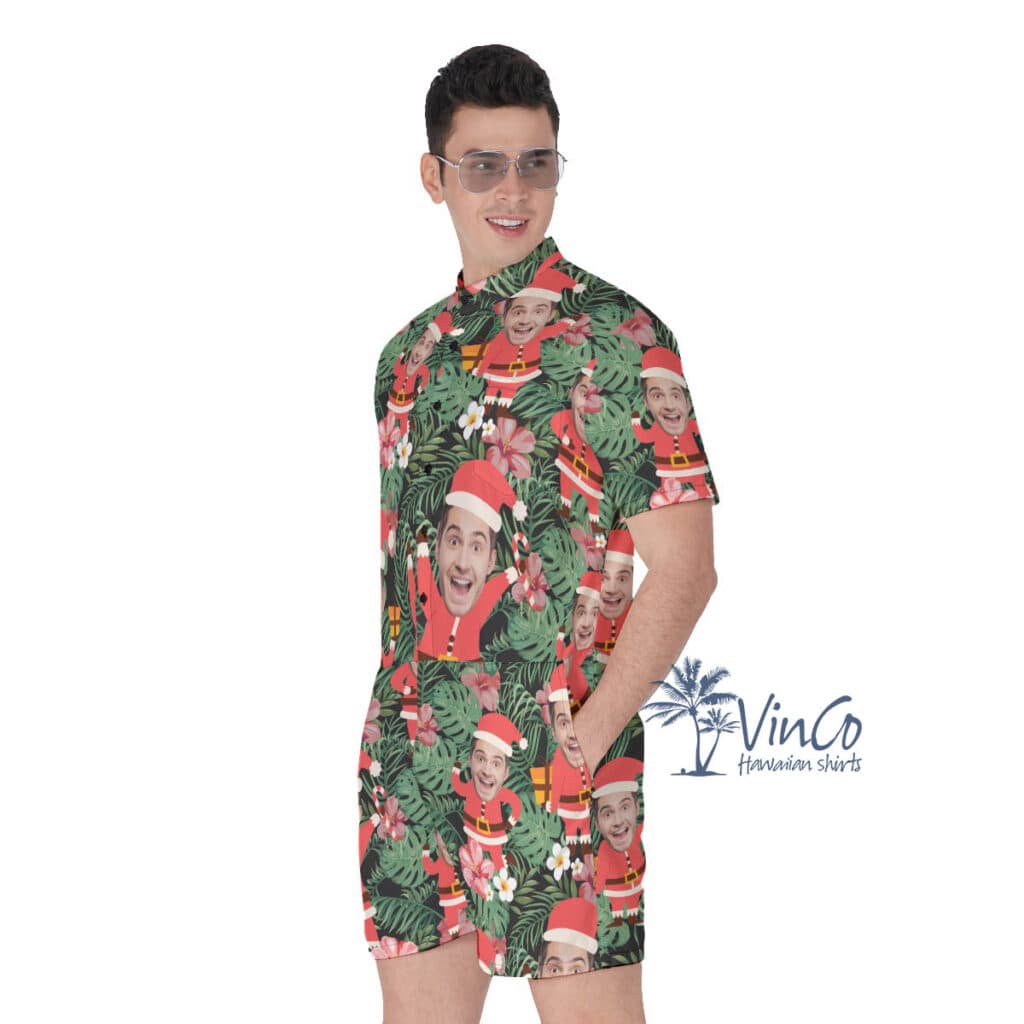 Custom Face Santa Claus Christmas Hawaiian Romper For Men