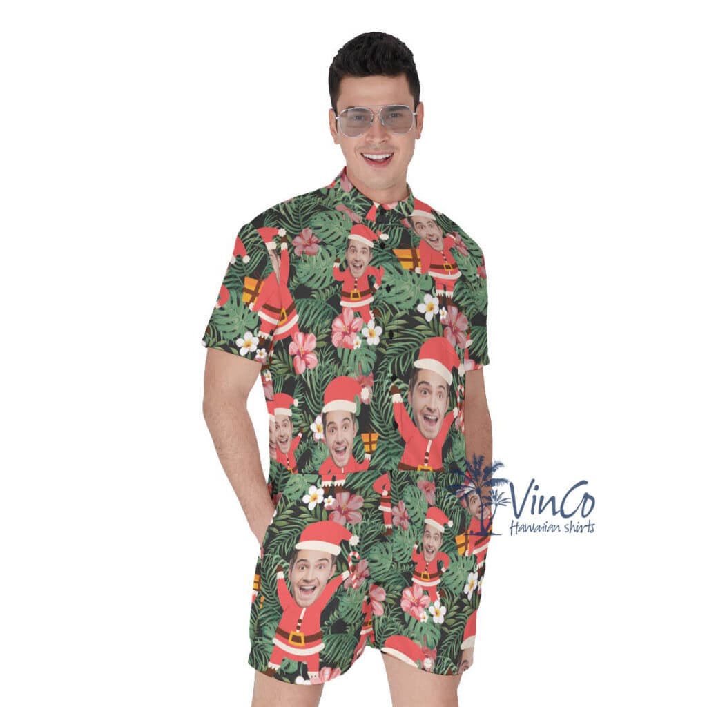 Custom Face Santa Claus Christmas Hawaiian Romper For Men