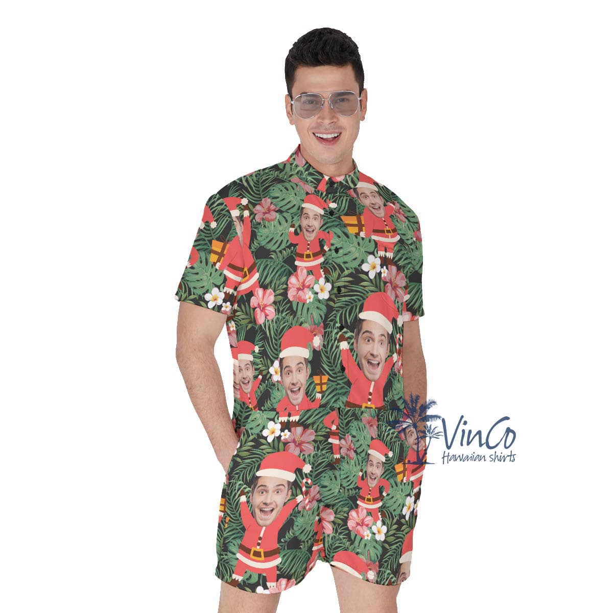 Custom Face Santa Claus Christmas Hawaiian Romper For Men