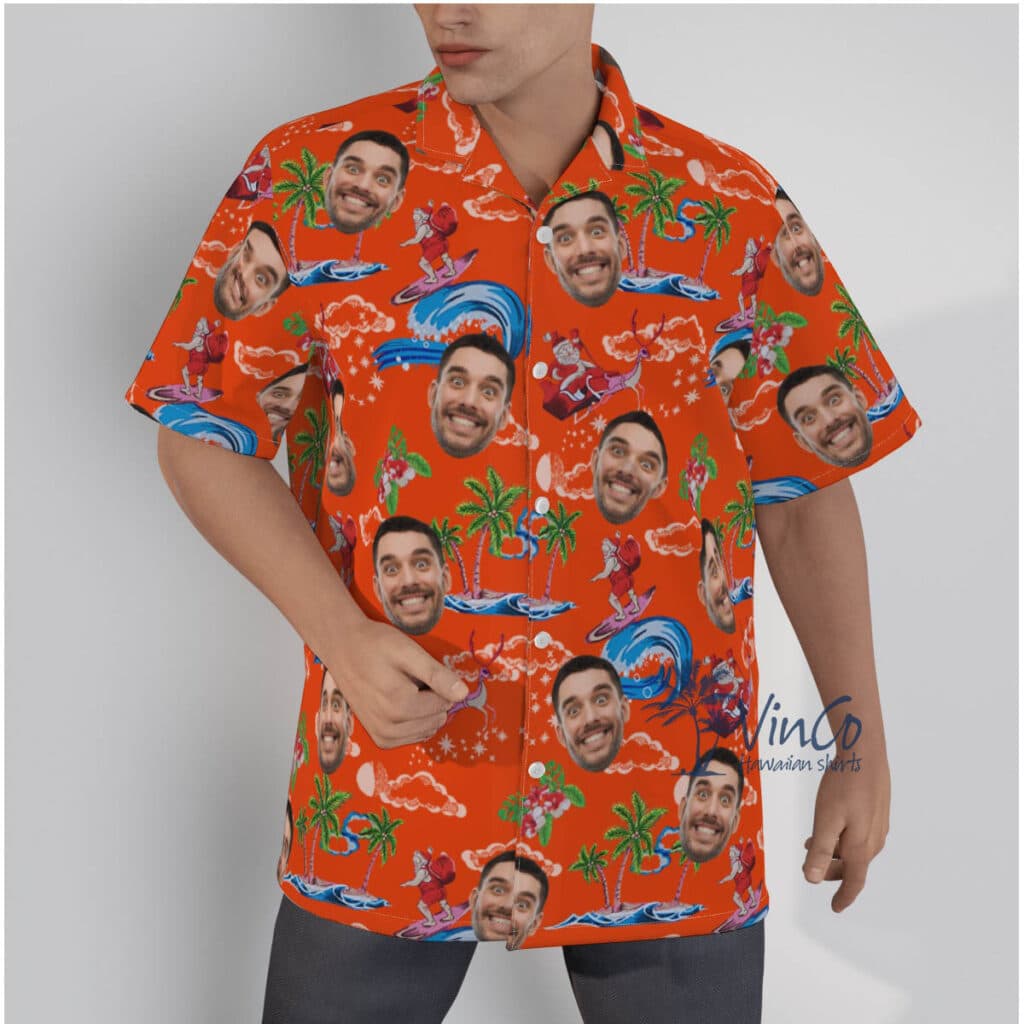 Custom Face Santa Claus Christmas Hawaiian Shirts For Men