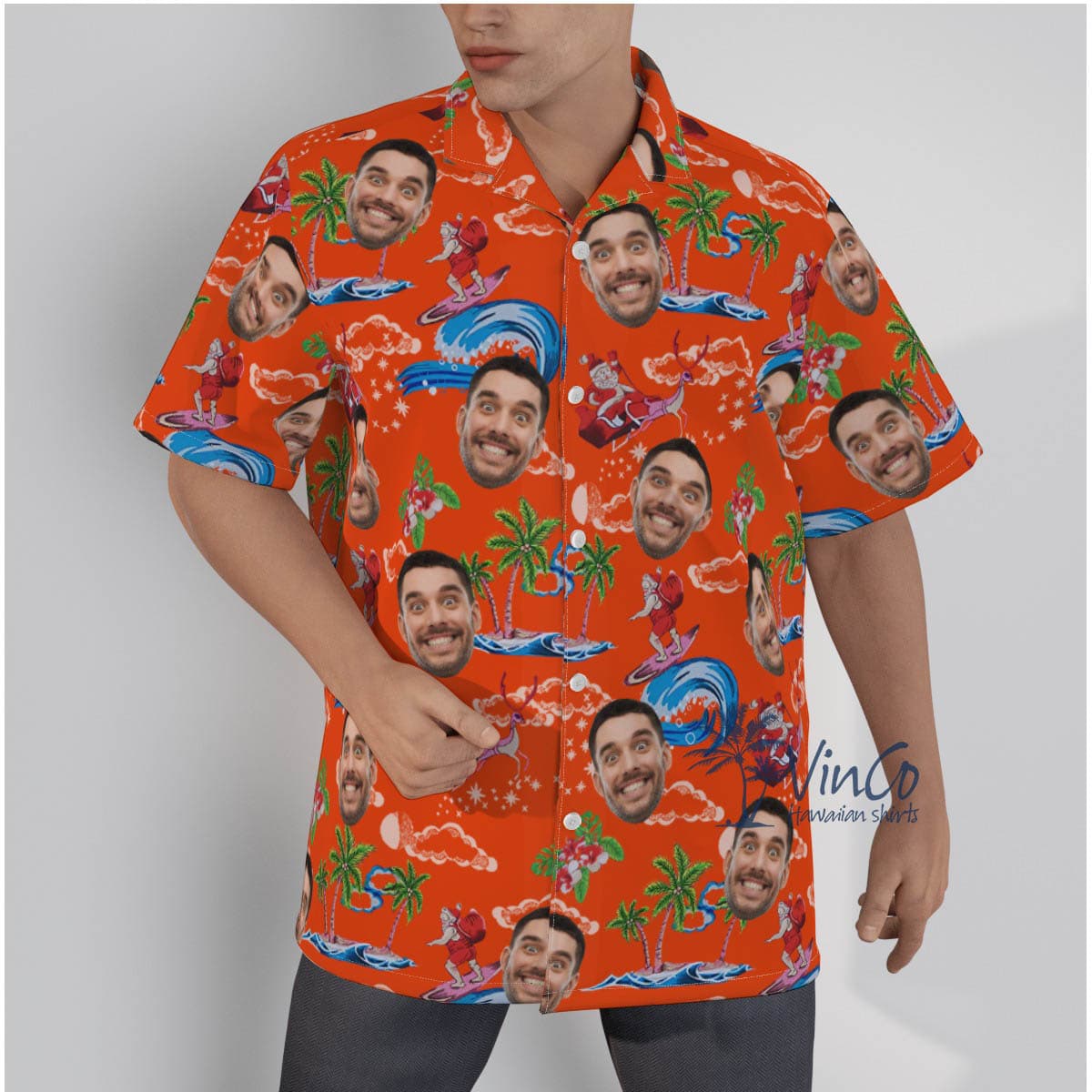 Custom Face Santa Claus Christmas Hawaiian Shirts For Men