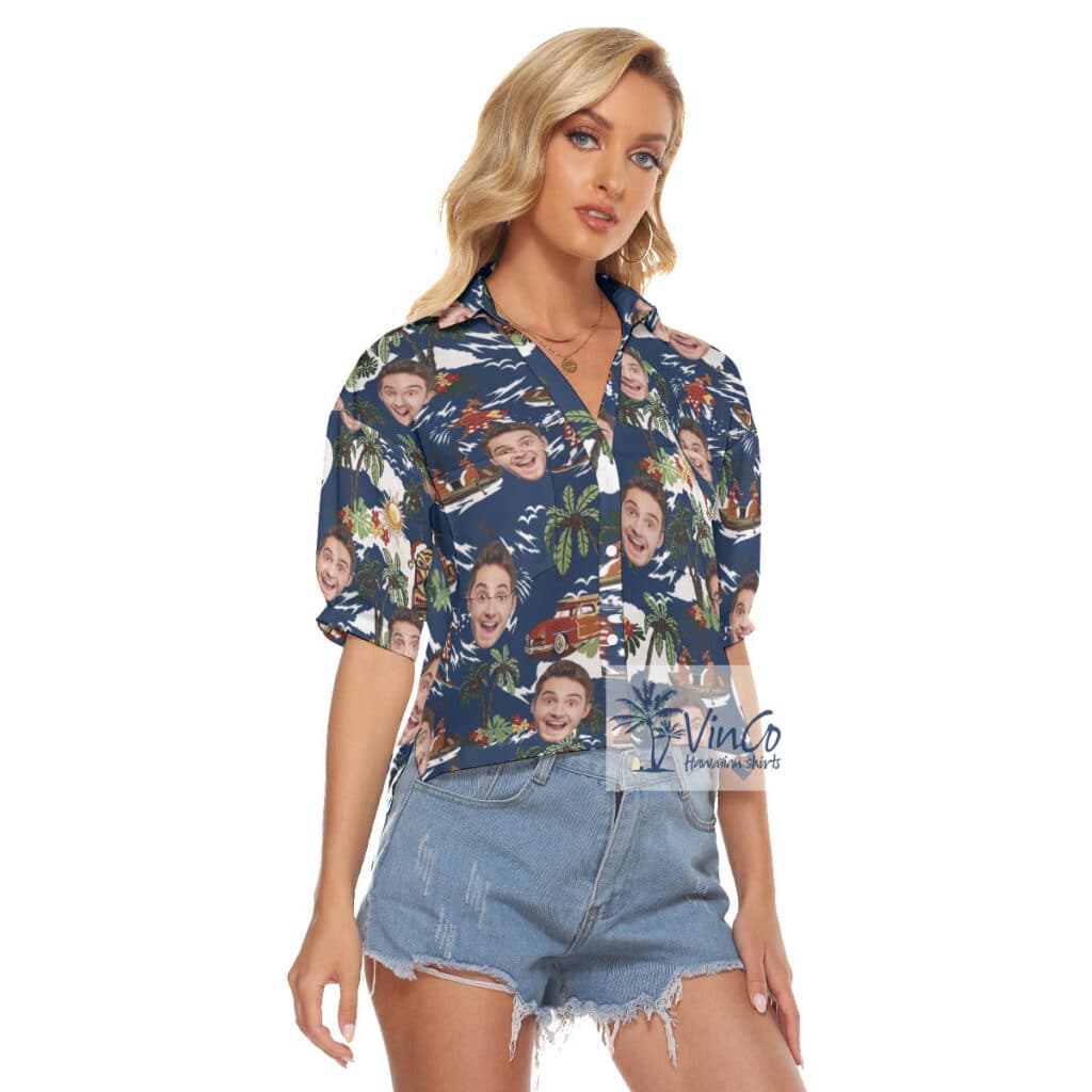 Custom Face Tropical Reindeer Christmas Aloha Cropped Shirt