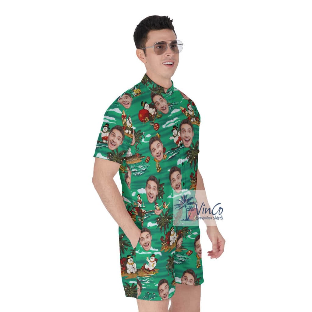 Custom Face Tropical Snowman Christmas Men's Hawaiian Romper