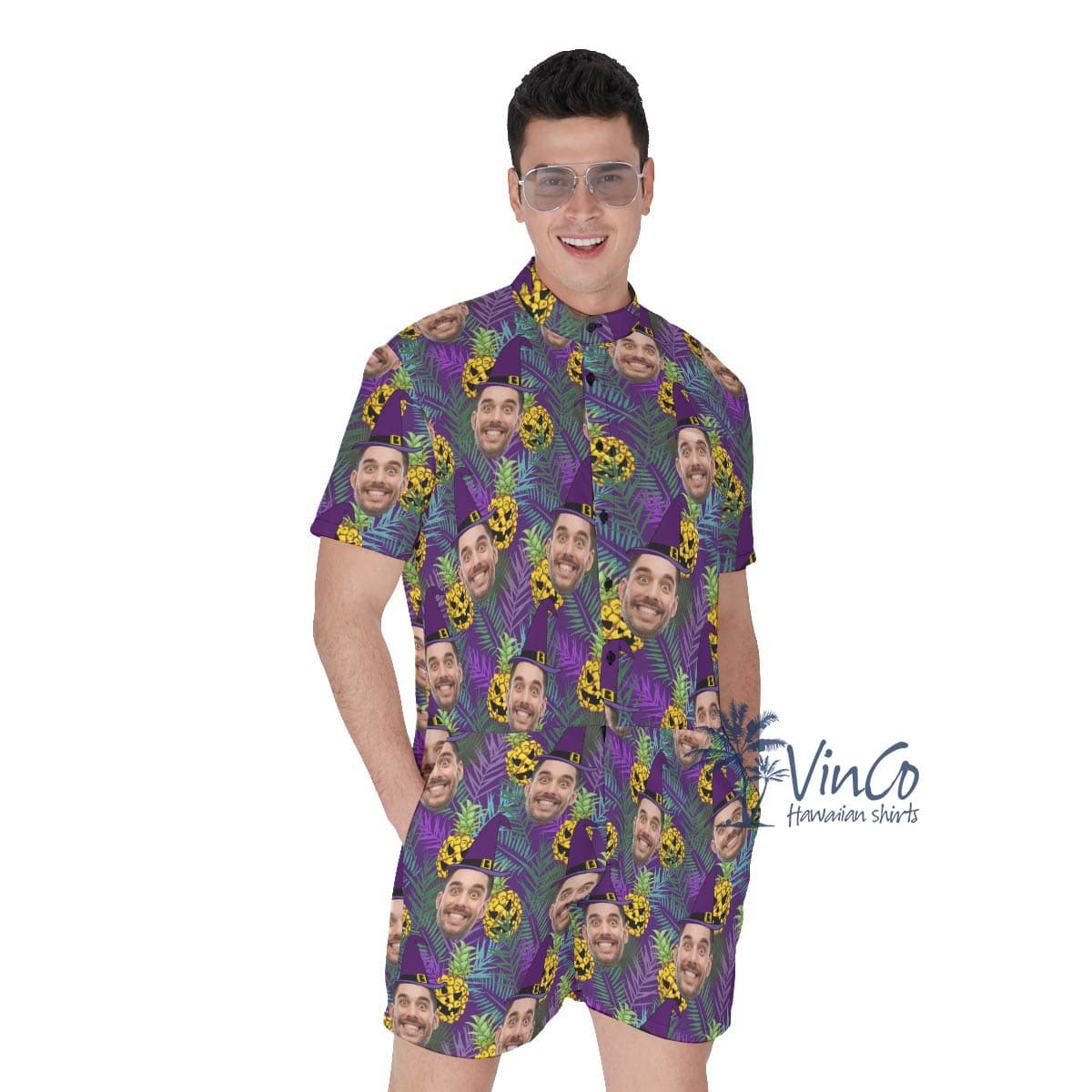 Custom Face Witch Halloween Tropical Romper For Men (2)