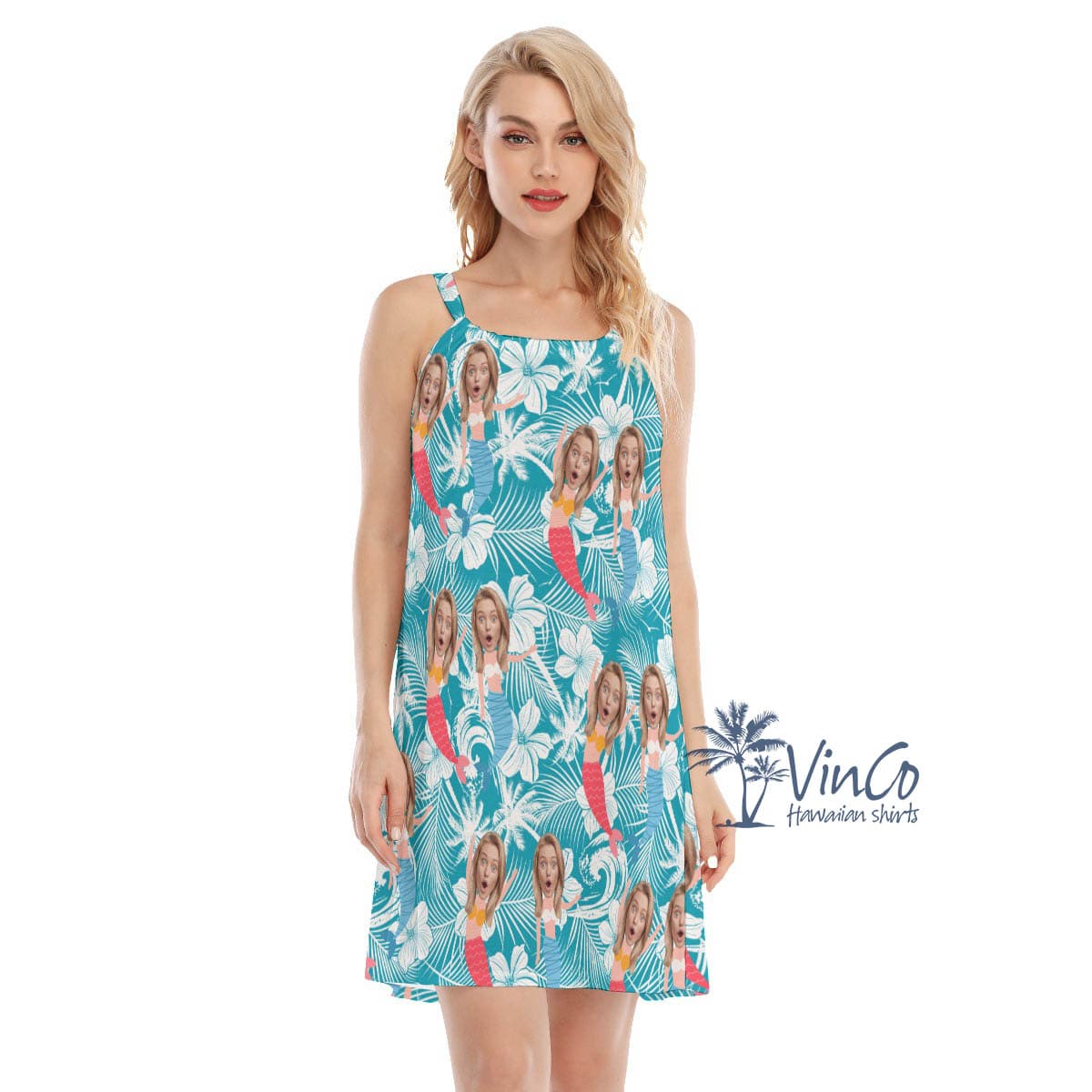 Custom Face With Mermaid Blue Hawaiian Dresses For Women (1)