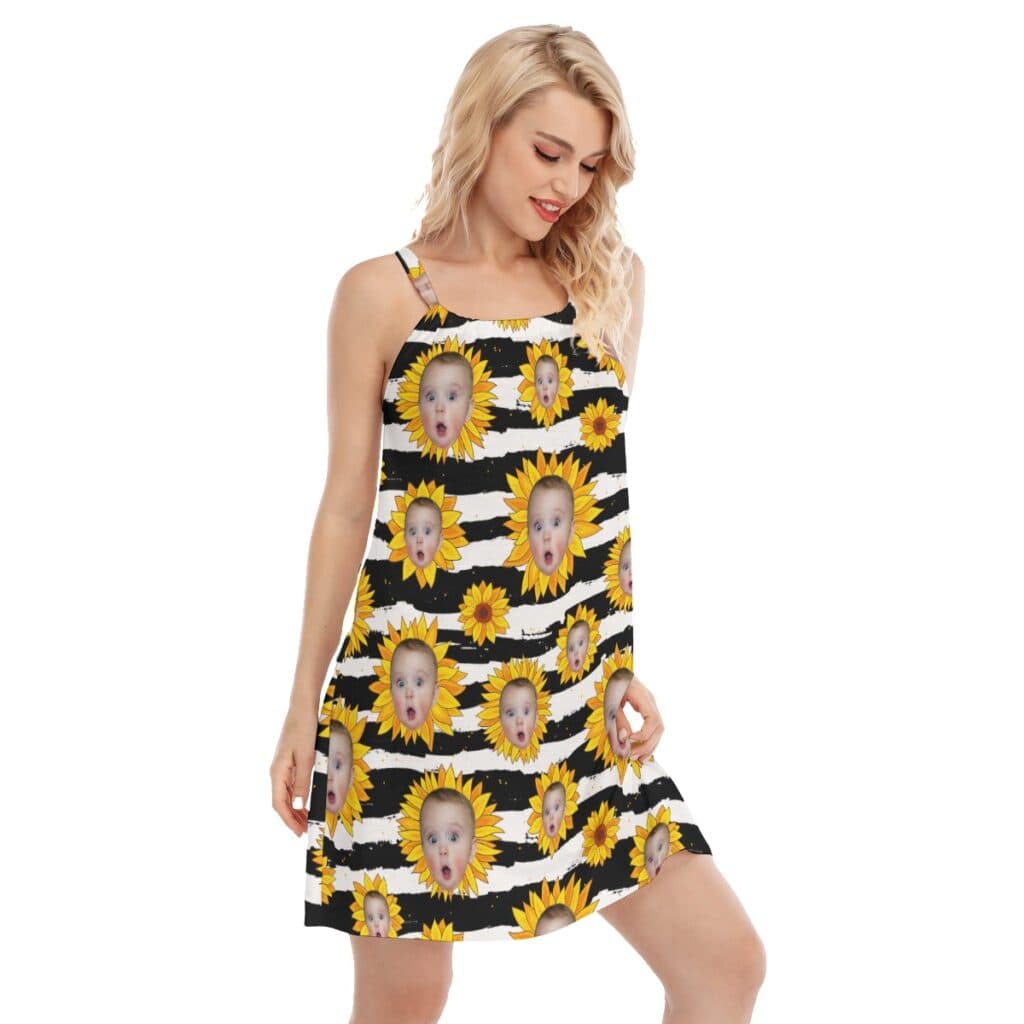 Custom Face With Sunflowers Hawaiian Cami Dress For Summer Party