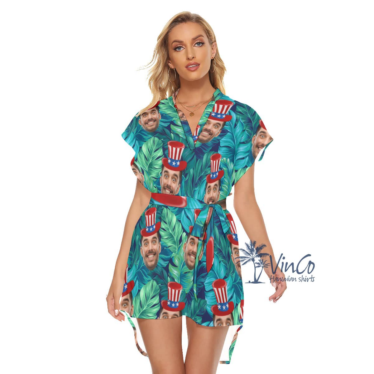 Custom Face Women Tropical Dress With Belts (1)