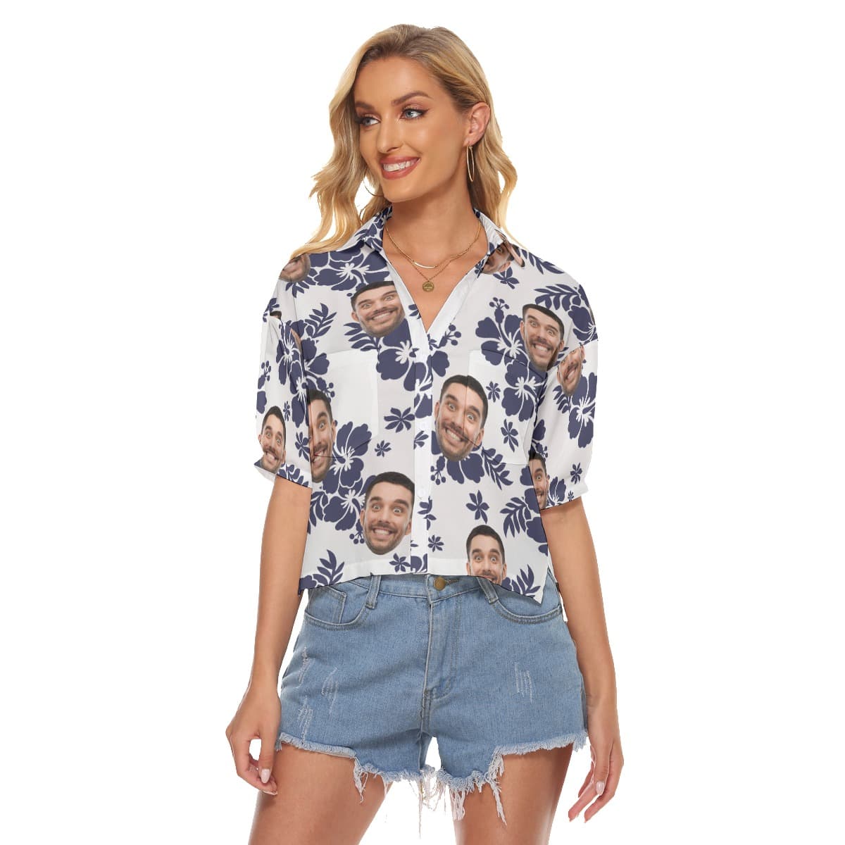 Custom Faces Aloha Shirt Crop Top For Women (1)