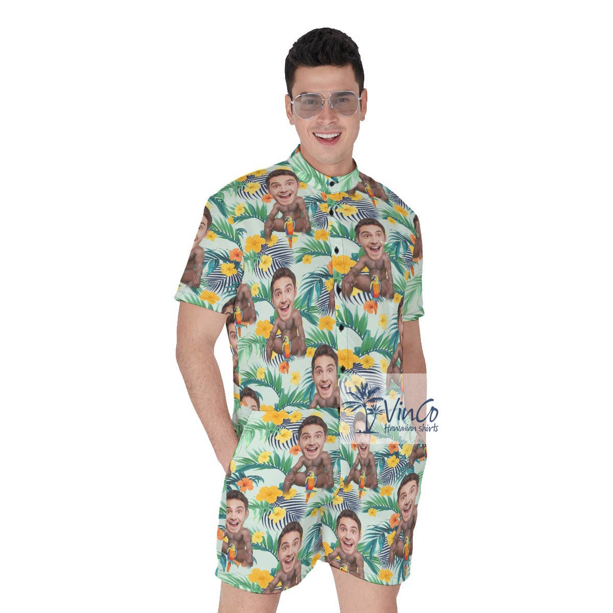 Custom Faces Barry Wood Tropical Romper For Men (2)