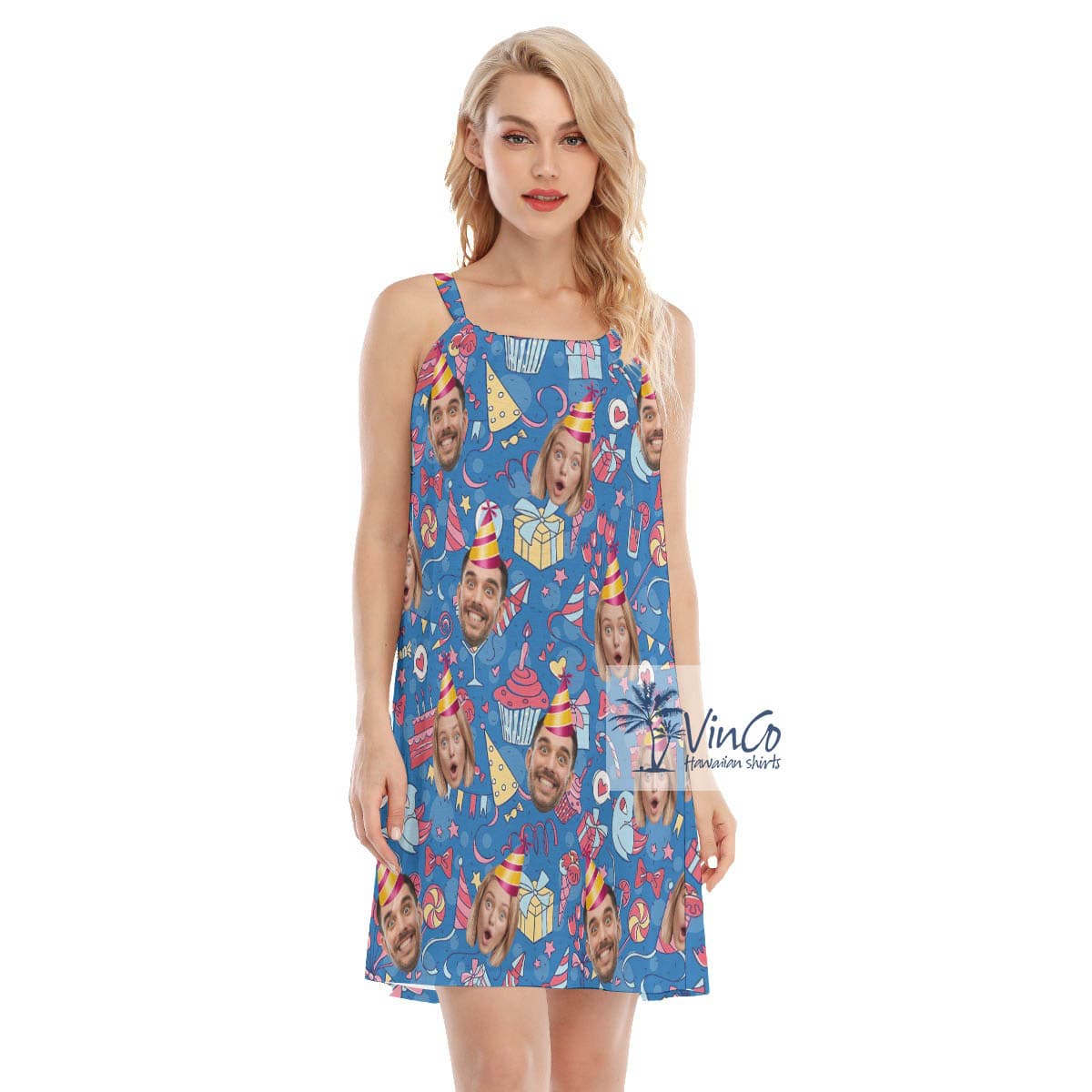 Custom Faces Happy Birthday Women’s Cami Dress For Party (2)