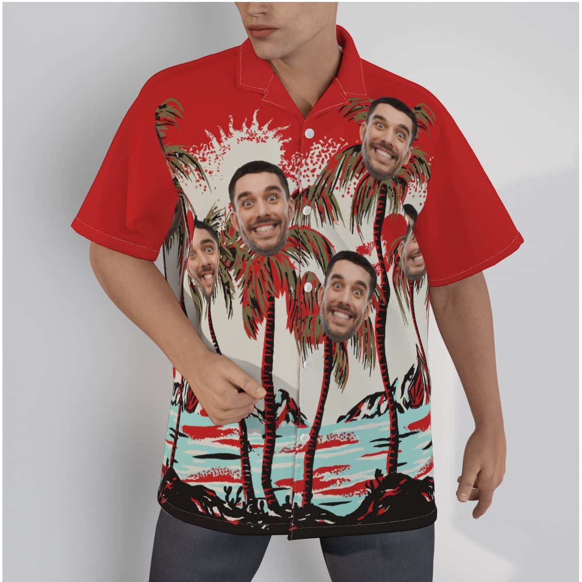 Custom Faces Red Hawaiian Shirt For Men (1)