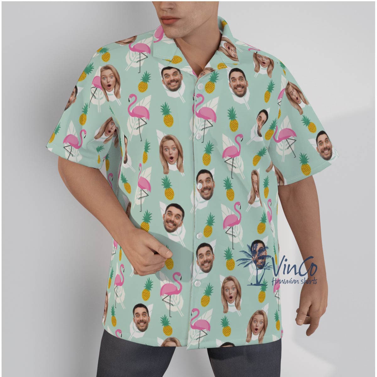 Custom Flamingo Pineapple Hawaiian Shirt With Multiple Faces