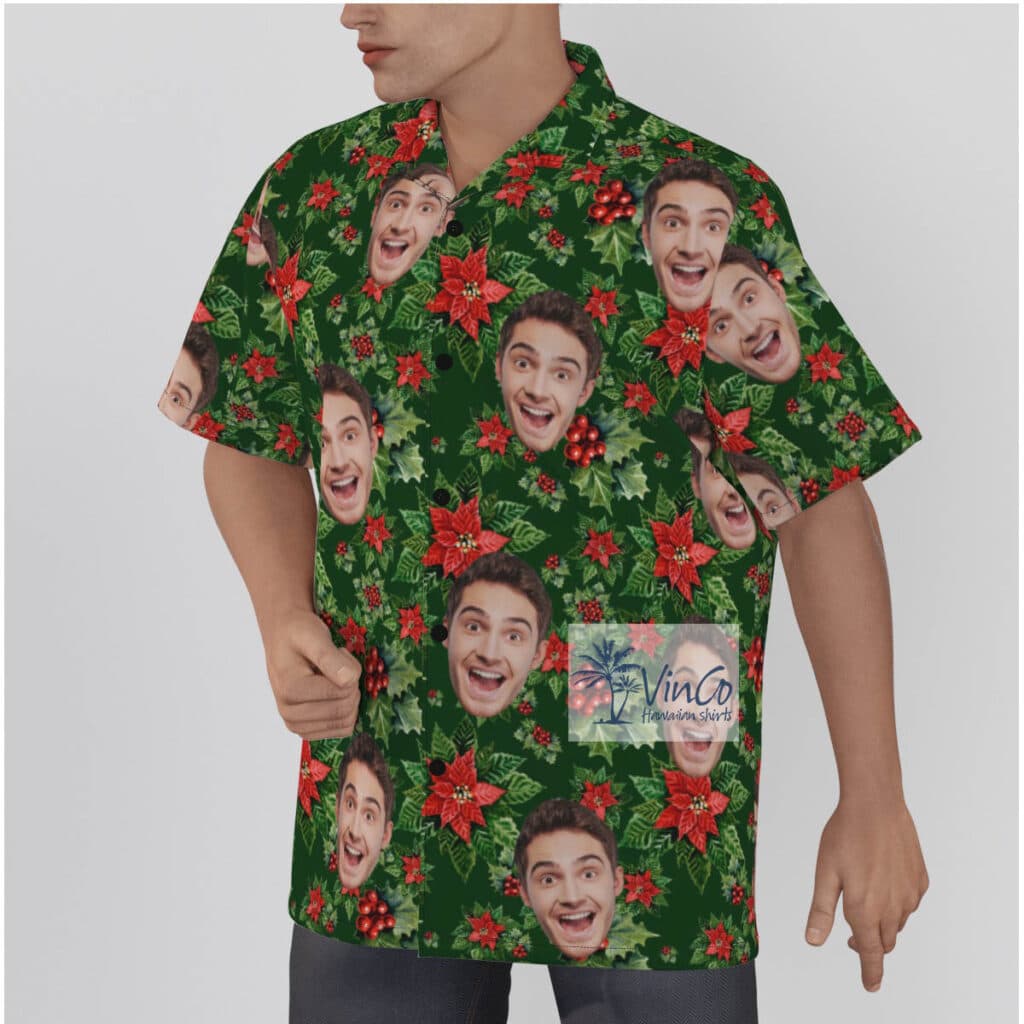 Custom Floral Christmas Hawaiian Shirt With Face