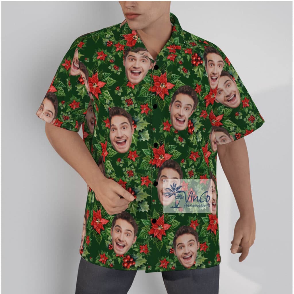 Custom Floral Christmas Hawaiian Shirt With Face