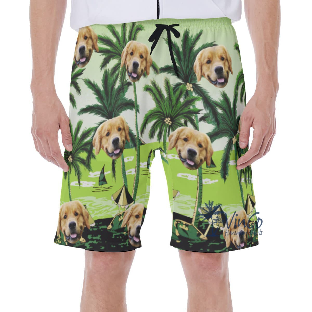 Custom Green Palm Men's Swim Trunks With Dog Faces (1)