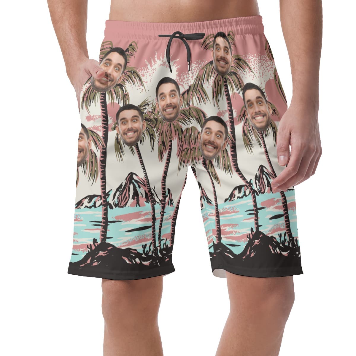 Custom Hawaiian Shorts With Faces On Palm Trees For Men (1)
