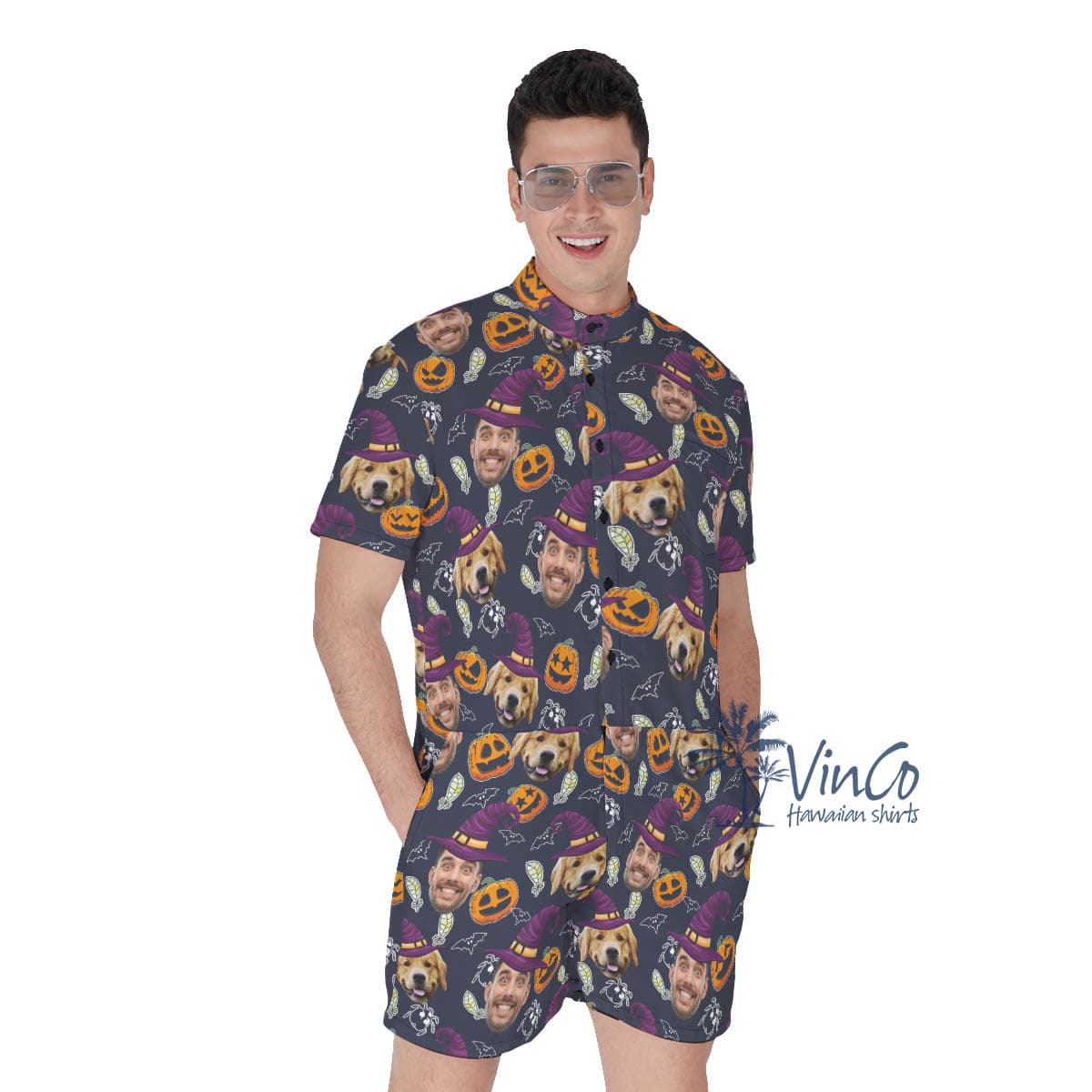 Custom Human And Dog Face Halloween Theme Romper For Men (3)