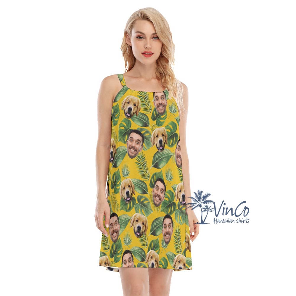 Custom Human And Dog Face Hawaiian Dress For Women (1)