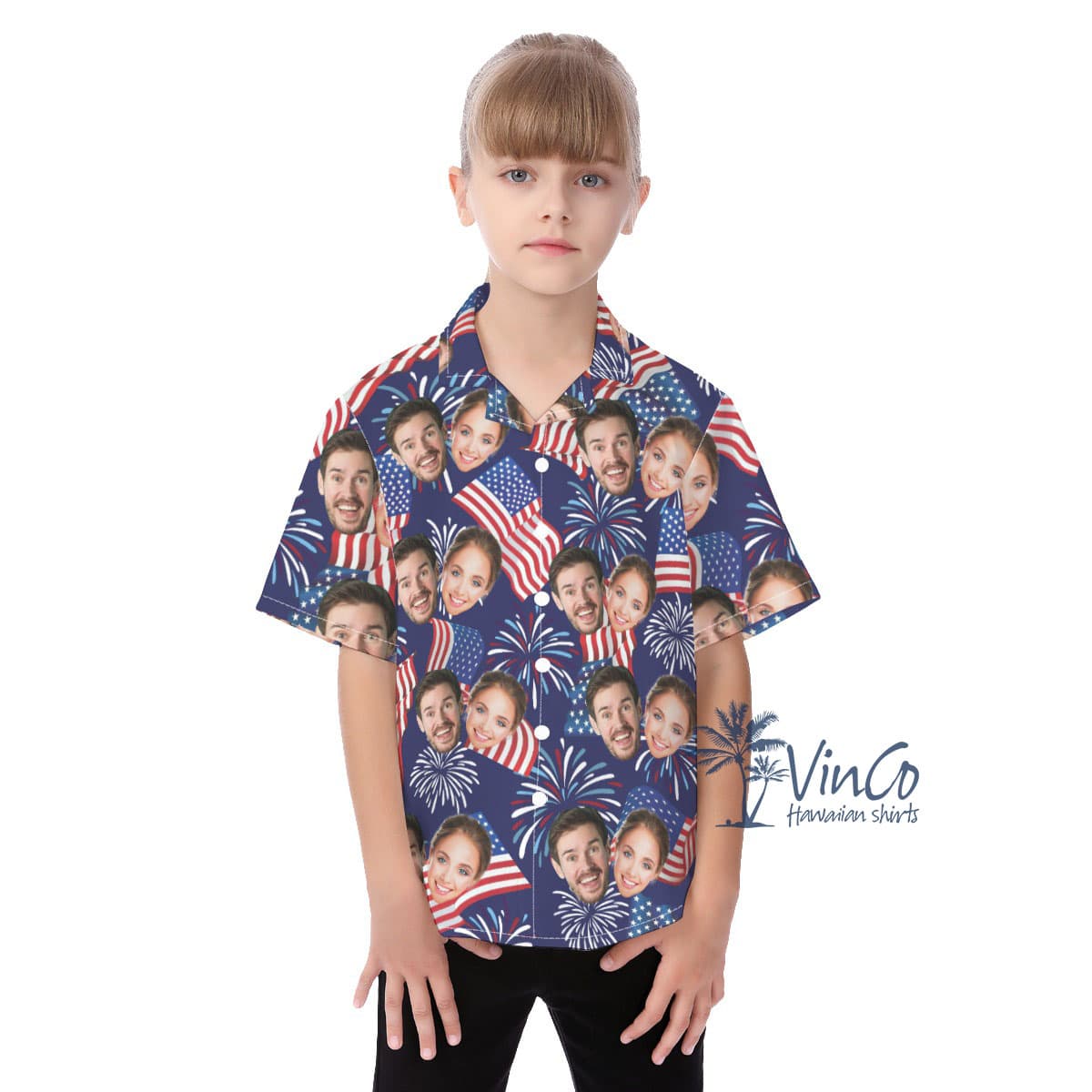 Custom Multi Faces Patriotic Kid's Hawaiian Shirt (2)