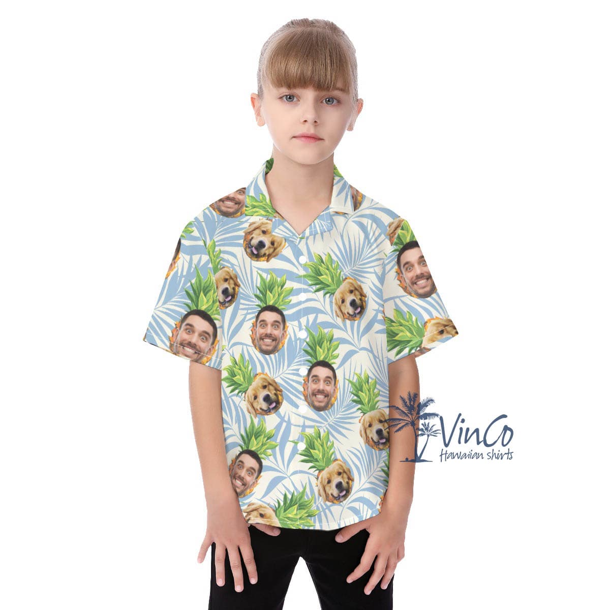 Custom Multiple Faces Hawaiian Button Shirt For Kids (3)