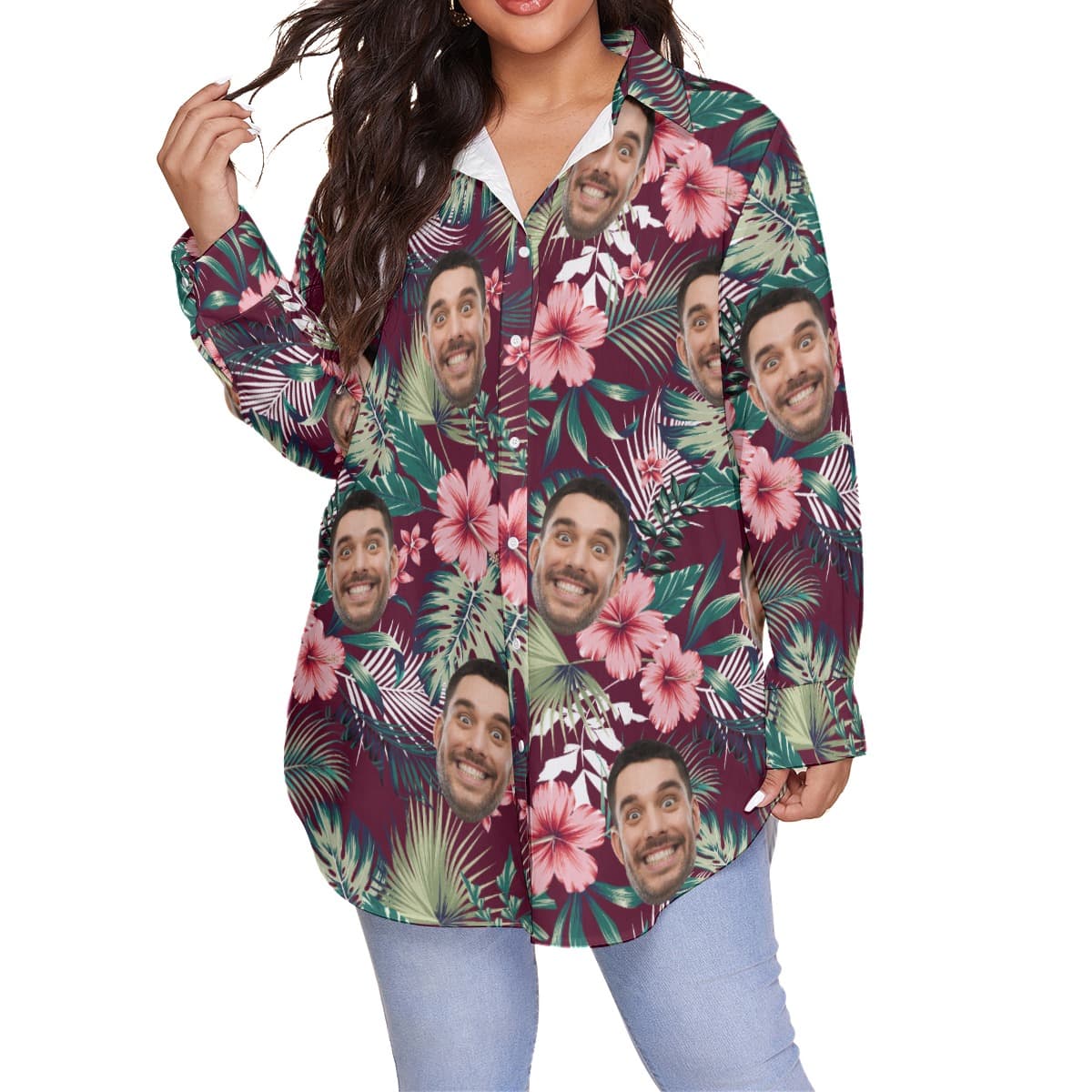 Custom Multiple Faces Hawaiian Shirt Plus Size For Women (1)