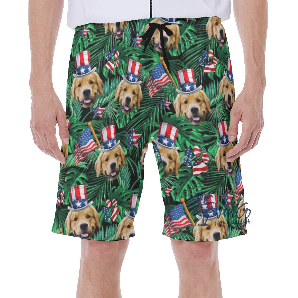 Custom Patriotic Hawaiian Swim Trunks With Dog Face