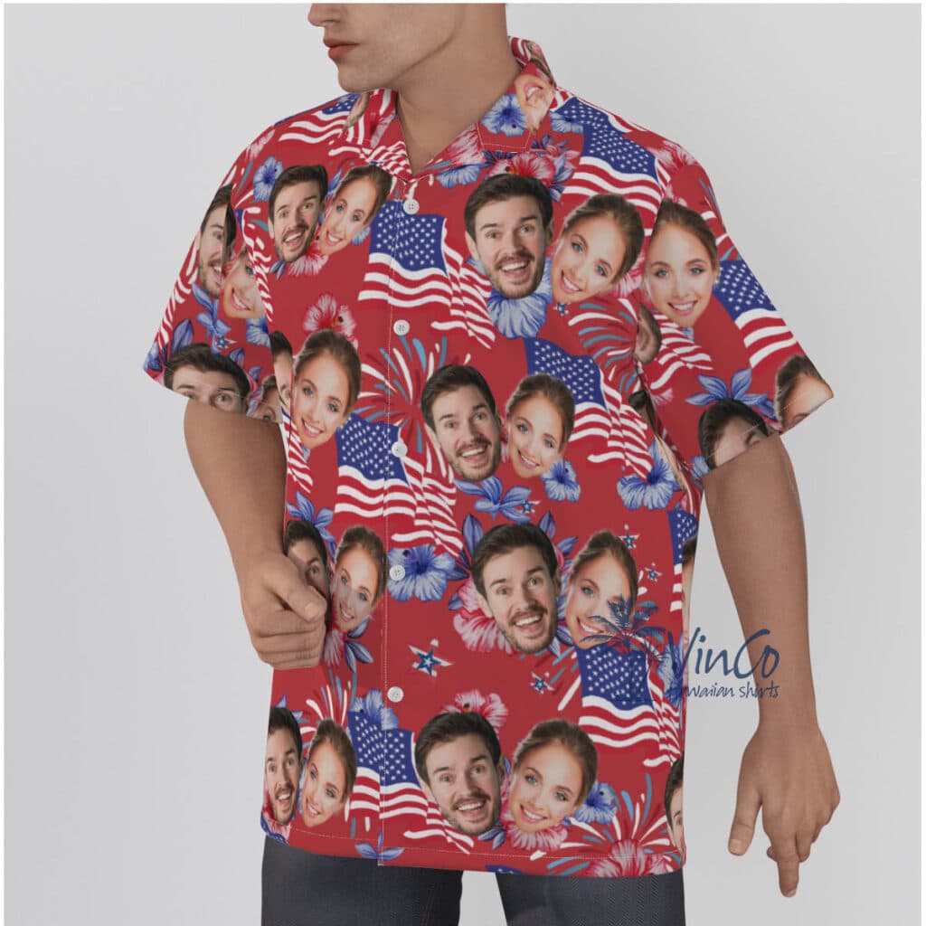 Custom Patriotic Red Hawaiian Shirt With Multiple Faces