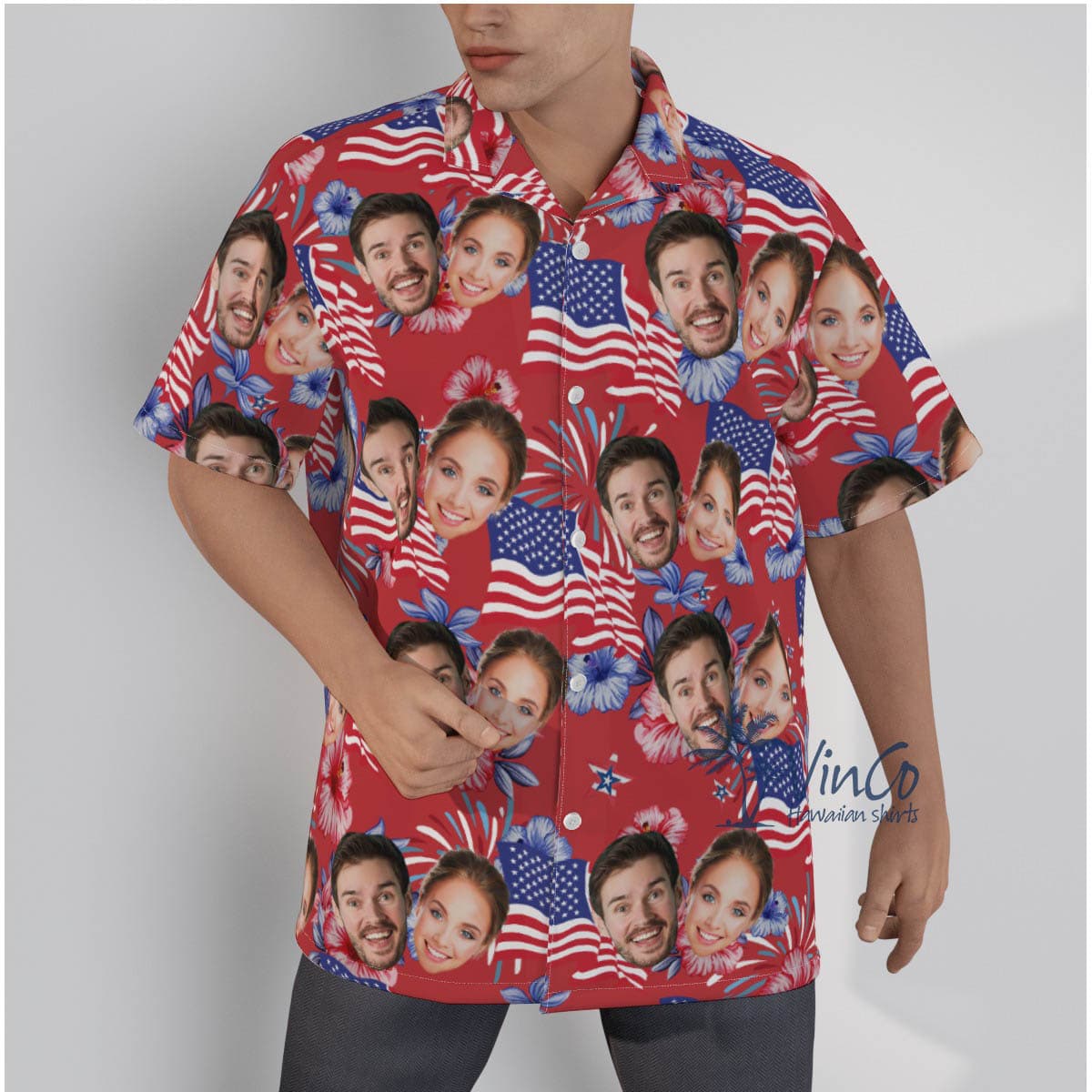 Custom Patriotic Red Hawaiian Shirt With Multiple Faces