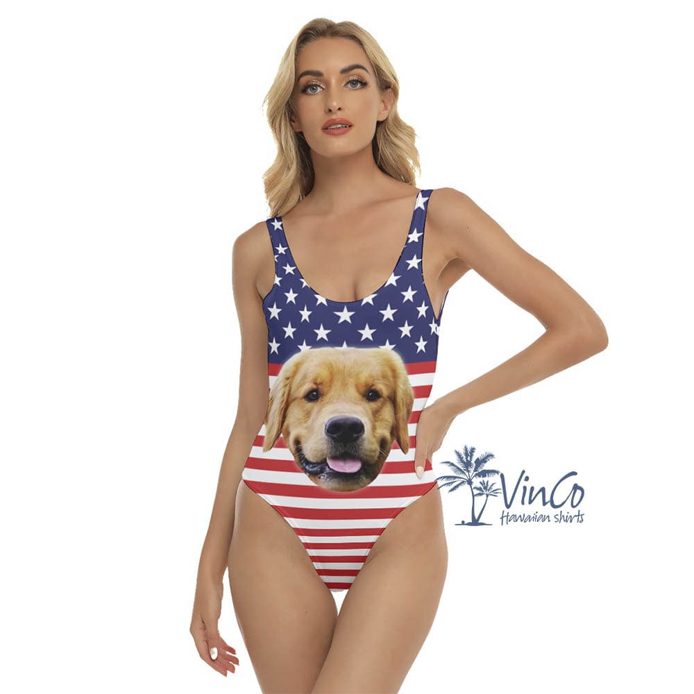 Custom Pet Face 4th Of July Swimsuits For Women (1)
