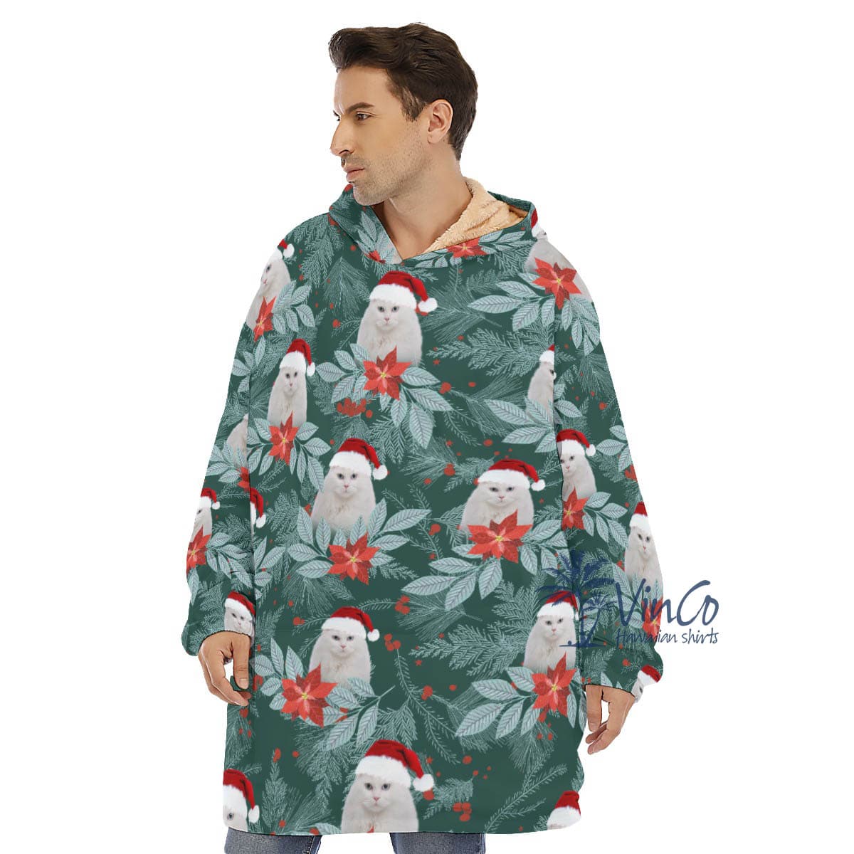 Custom Pet Face Christmas Blanket Hoodie (3)