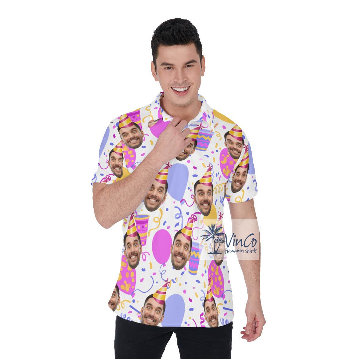 Custom Photo Face Happy Birthday Hawaiian Polo Shirt For Men (4)