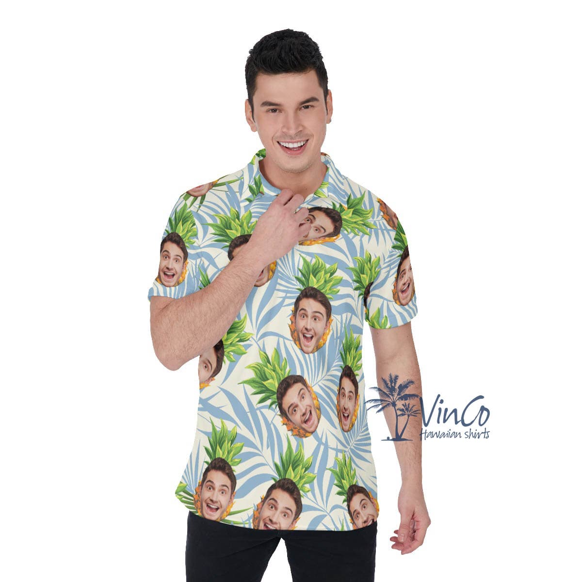Custom Pineapple Face Hawaiian Polo Shirt For Men (1)