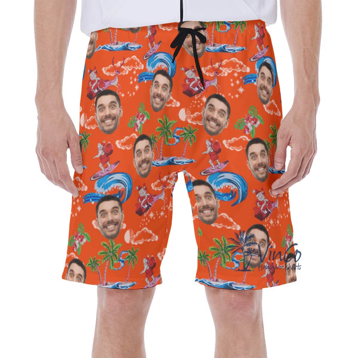 Custom Santa Christmas Hawaiian Swim Trunks With Face