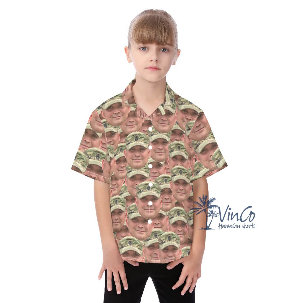 Custom Soldier Face Military Hawaiian Shirt For Kids (1)