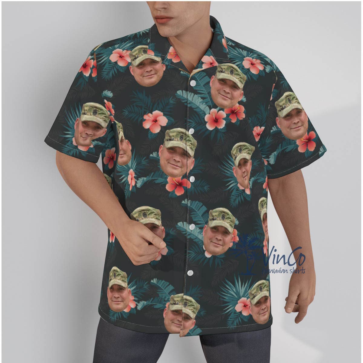 Custom Solider Face Hawaiian Button Shirt For Men (2)