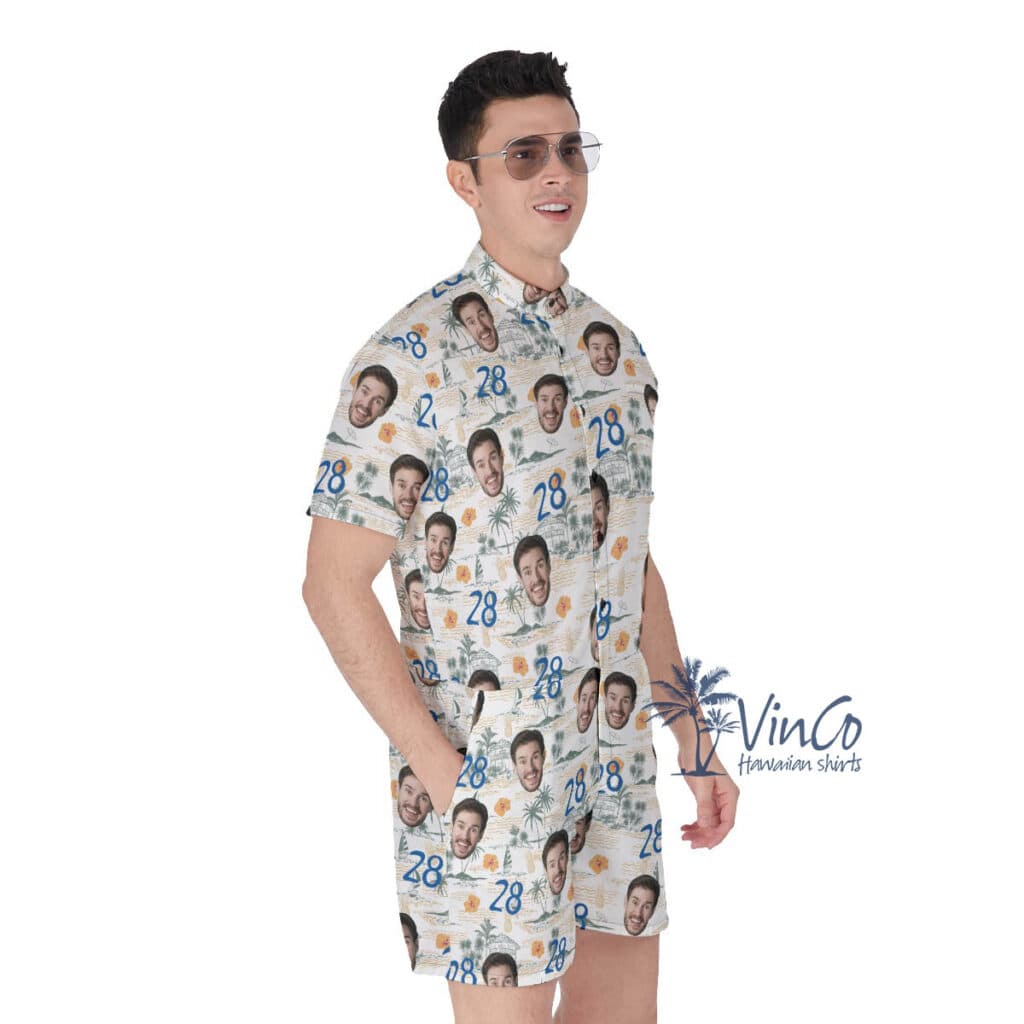 Custom Tropical Birthday Hawaiian Romper With Face And Age