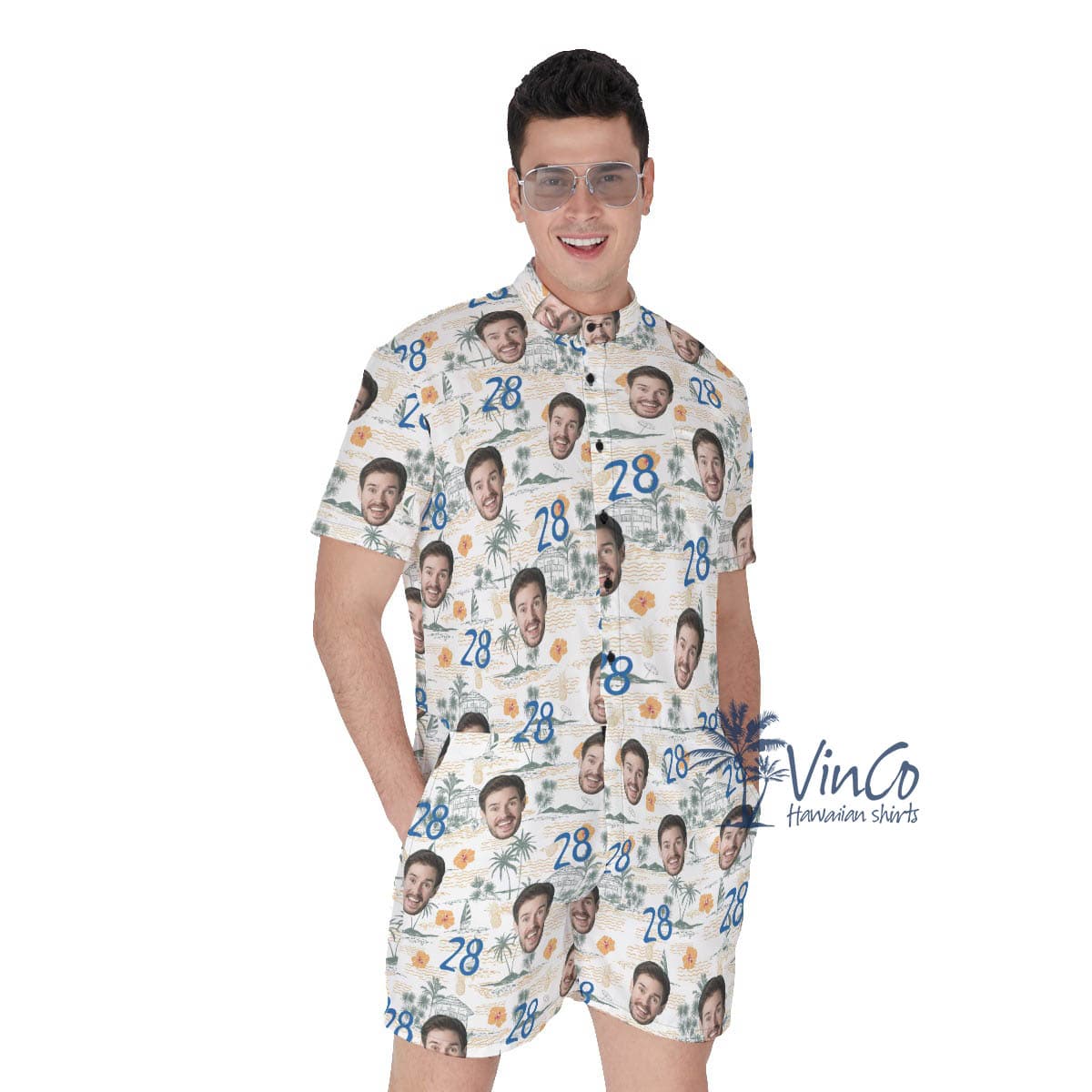Custom Tropical Birthday Hawaiian Romper With Face And Age