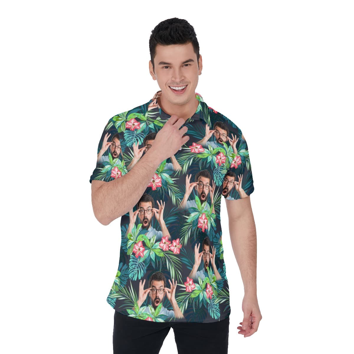 Custom Tropical Flamingo Hawaiian Golf Shirt With Face (1)