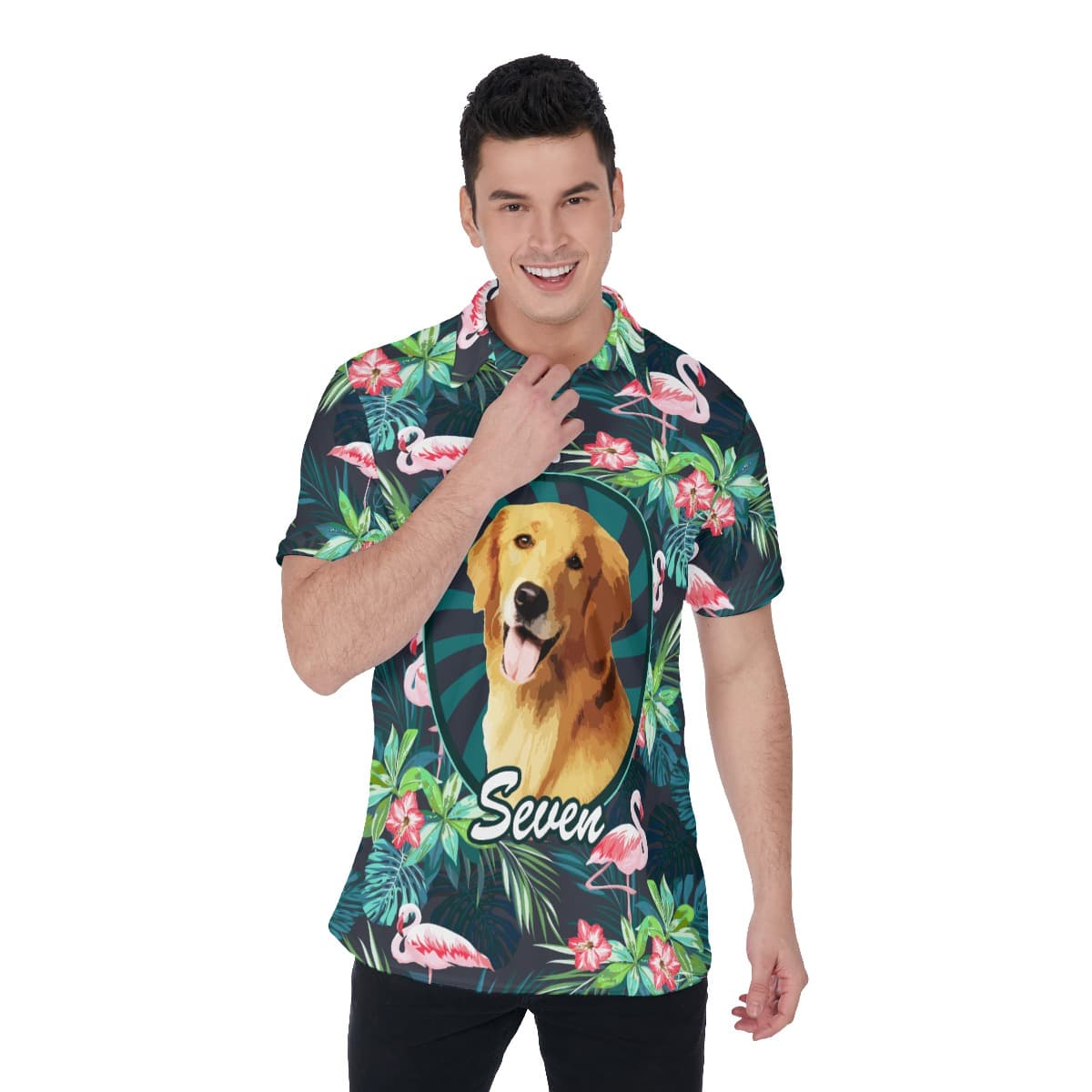 Custom Tropical Flamingo Hawaiian Shirt With Dog Face