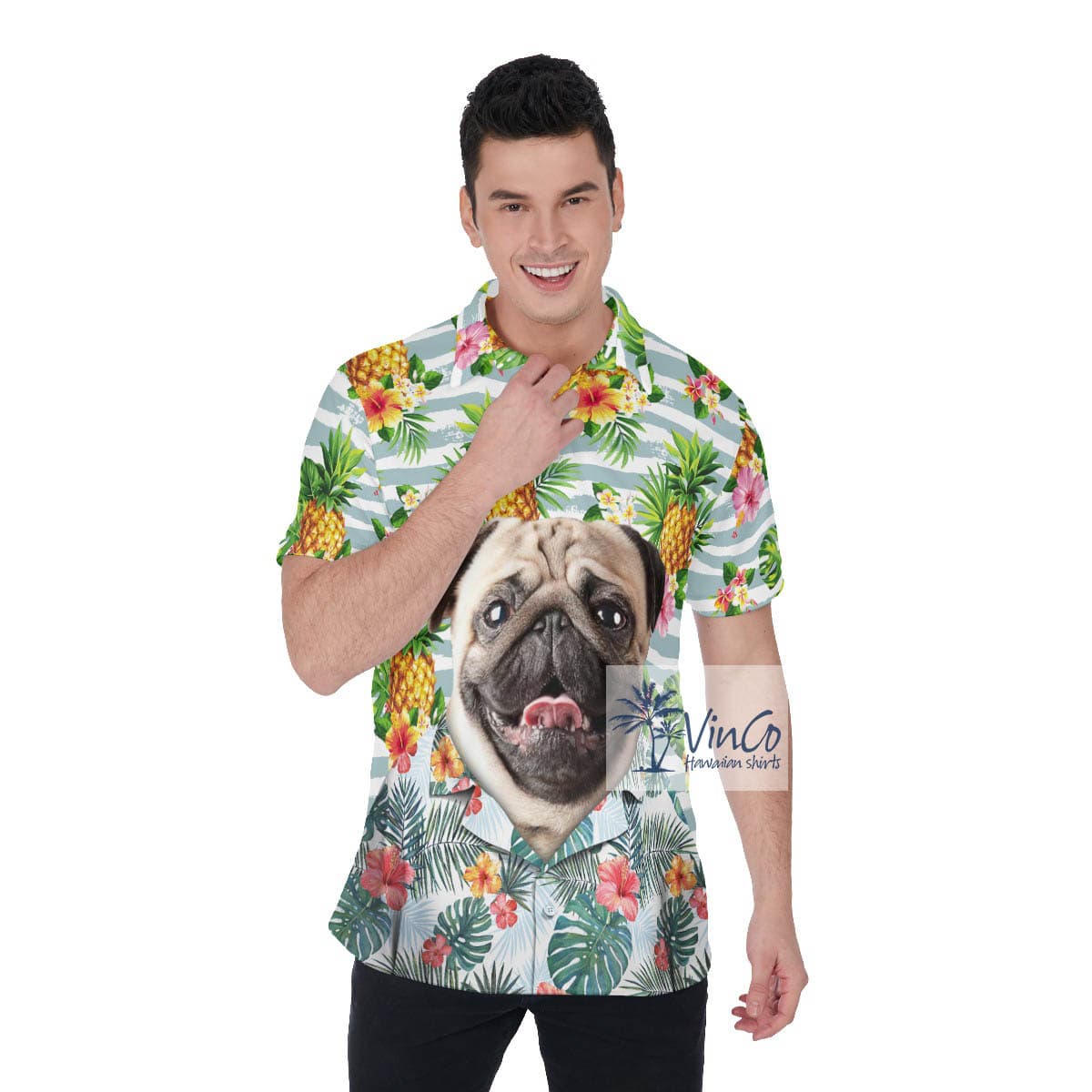 Custom Tropical Pineapple Hawaiian Polo Shirt With Dog Face For Men (2)