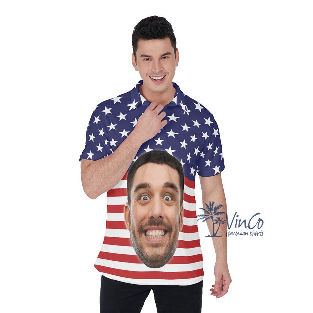 Custom Your Face Patriotic Hawaiian Polo Shirt (1)