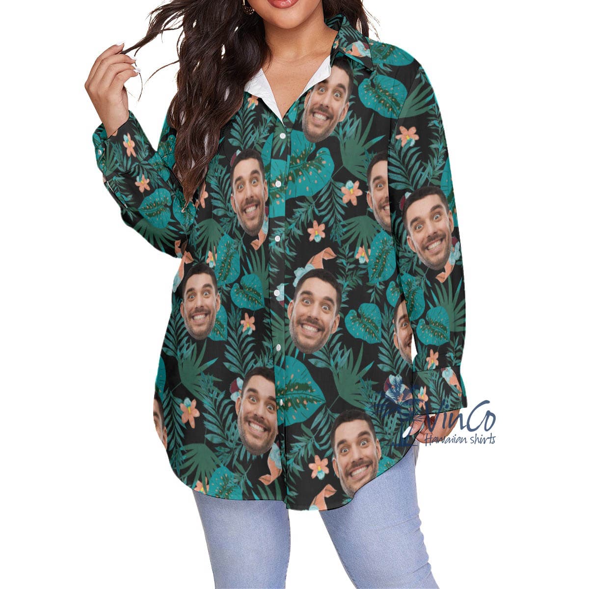 Custom Your Face Plus Size Hawaiian Shirt For Women (2)