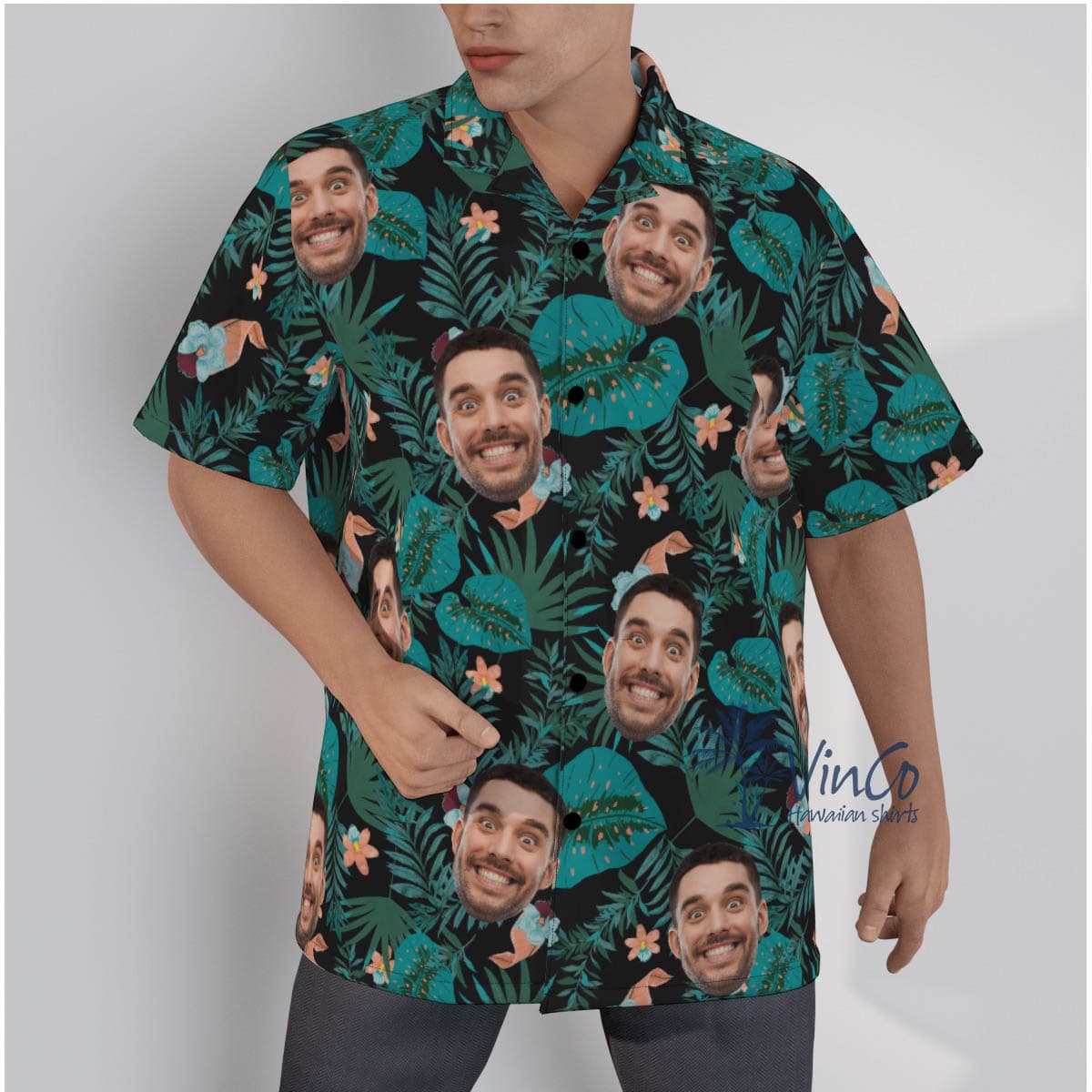 Custom Your Faces Tropical Hawaiian Button Up Shirt (2)