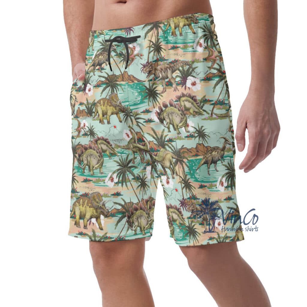 Dinosaur Tropical Summer Hawaiian Beach Shorts For Men